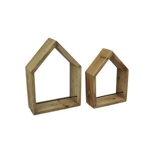 Set of 2 House Shaped Wooden Wall Mounted Shelves
